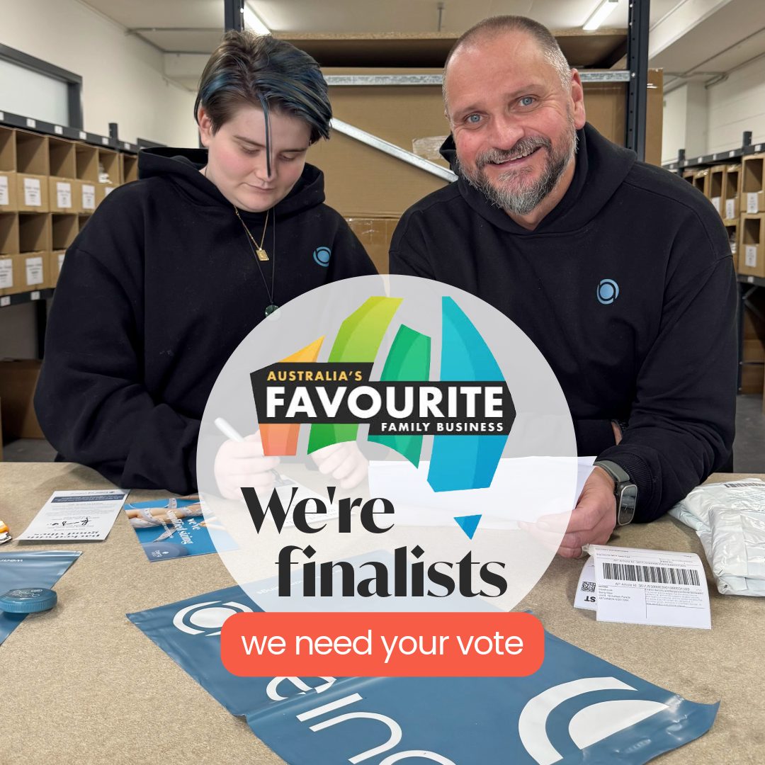 Being Wear is a finalist for Australia’s Favourite Family Business 2026. Being Wear founder and his child Mads.